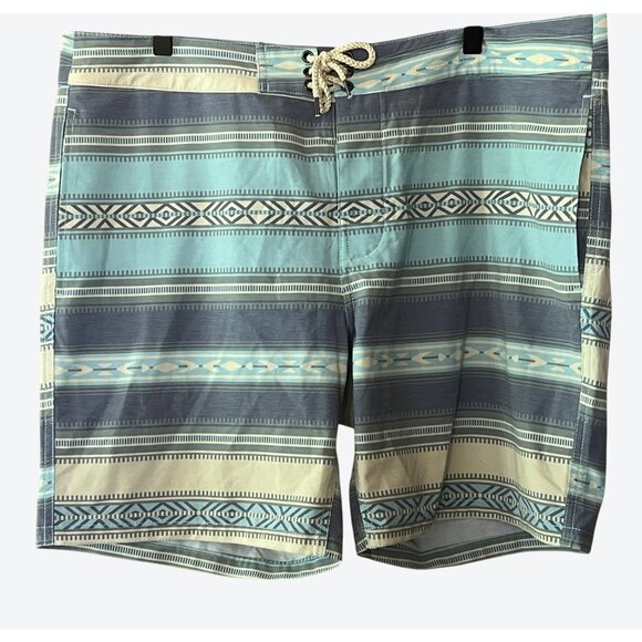 Faherty Men's Size 36 Drawstring Board Shorts Muted Blue Green Yellow 36" x 7"
